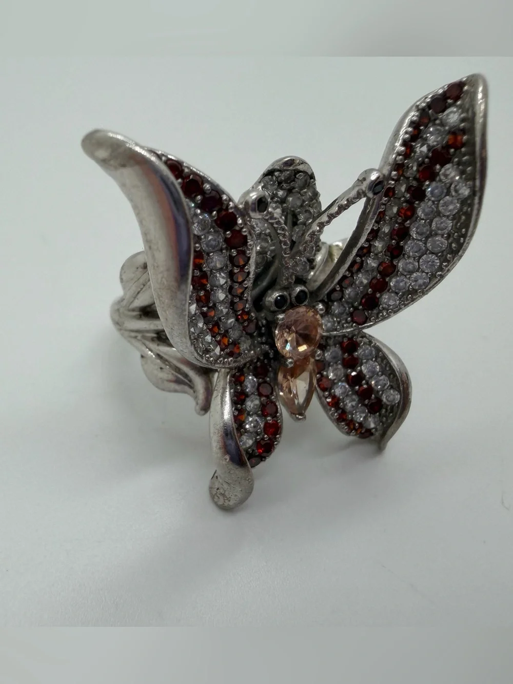 Vintage style 925 rhinestone butterfly ring